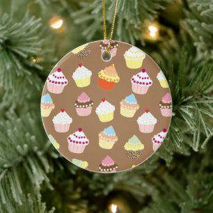 Delicious Decorated Birthday Cupcakes Ceramic Ornament