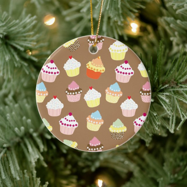 Delicious Decorated Birthday Cupcakes Ceramic Ornament (Tree)
