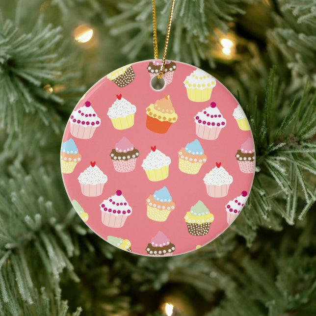 Delicious Decorated Birthday Cupcakes Ceramic Ornament (Tree)