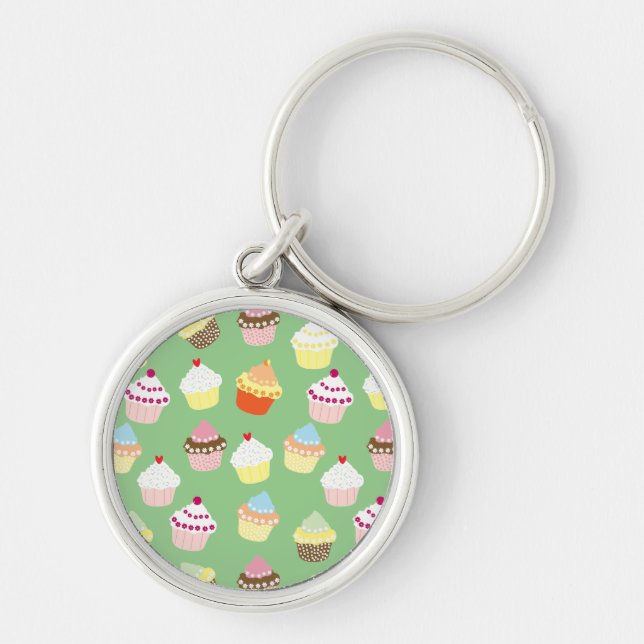 Delicious Decorated Birthday Cupcakes Key Ring (Front)
