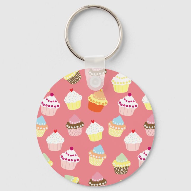 Delicious Decorated Birthday Cupcakes Key Ring (Front)