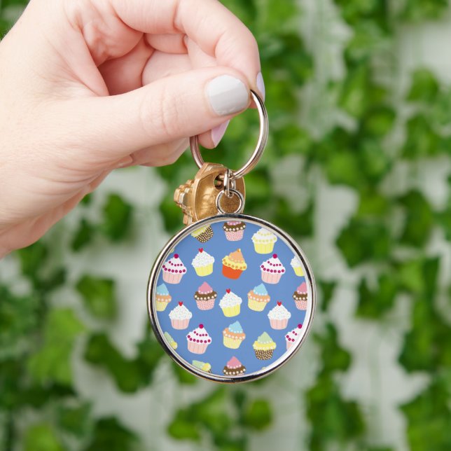 Delicious Decorated Birthday Cupcakes Key Ring (Hand)