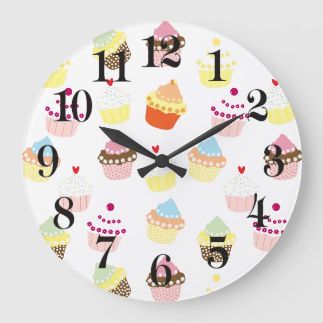 Delicious Decorated Birthday Cupcakes Large Clock (Front)