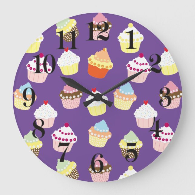 Delicious Decorated Birthday Cupcakes Large Clock (Front)