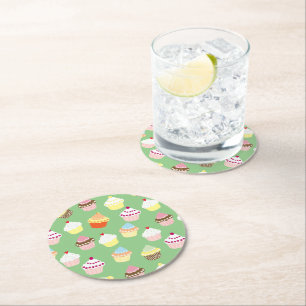 Delicious Decorated Birthday Cupcakes Round Paper Coaster