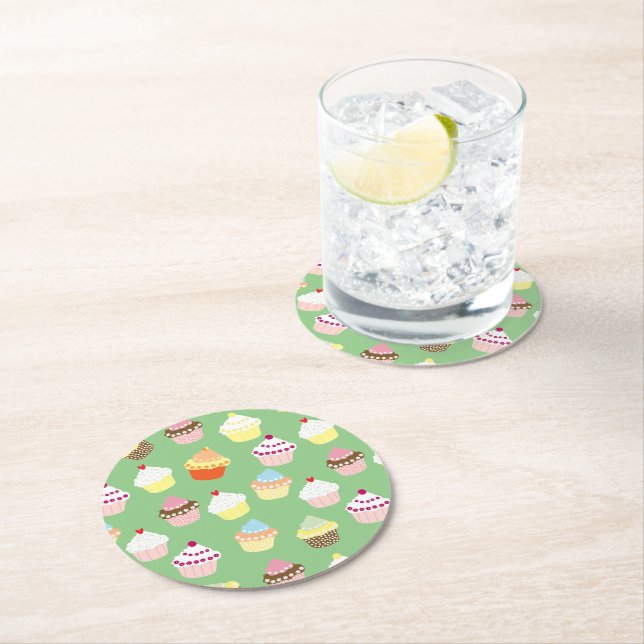 Delicious Decorated Birthday Cupcakes Round Paper Coaster (Insitu)
