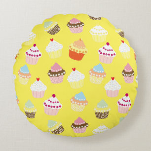 Delicious Decorated Birthday Cupcakes Round Pillow
