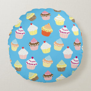 Delicious Decorated Birthday Cupcakes Round Pillow