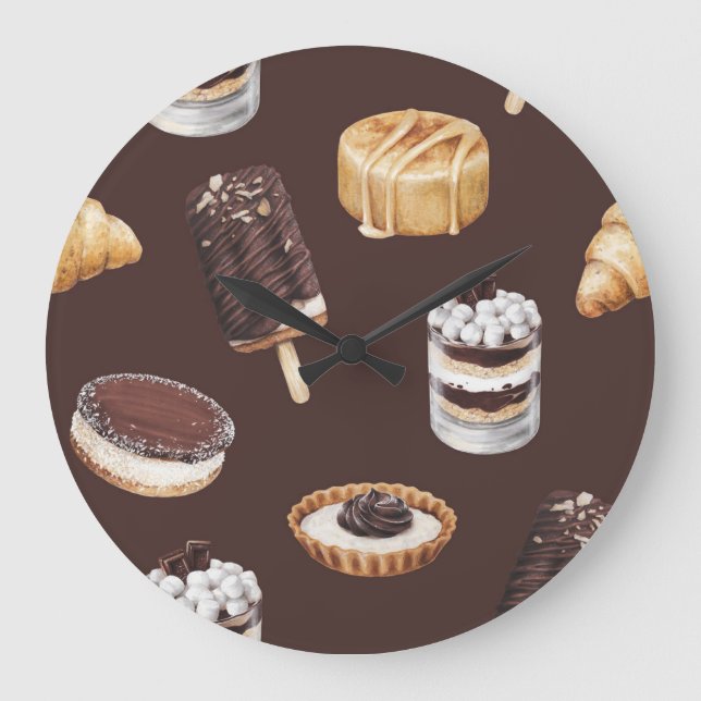 Delicious Desserts: Food Sketch Pattern Large Clock (Front)