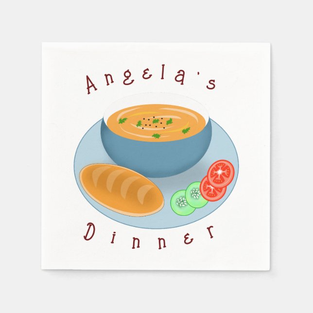 Delicious Dinner Soup with Bread and vegetables Napkin (Front)