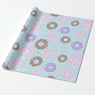 Delicious Donuts Wrapping Paper on Blue