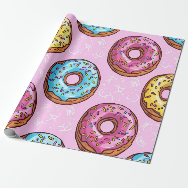 Delicious Doughnut Pattern Wrapping Paper (Unrolled)