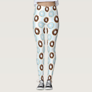 Delicious Doughnuts Blue Stripes Pattern Leggings