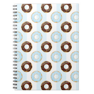 Delicious Doughnuts Blue Stripes Pattern Notebook