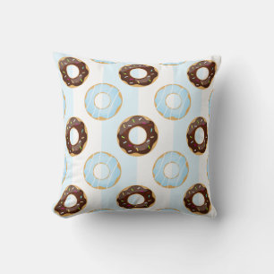 Delicious Doughnuts Blue Stripes Pattern Pillow