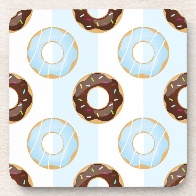 Delicious Doughnuts Blue Stripes Plastic Coasters (Front)
