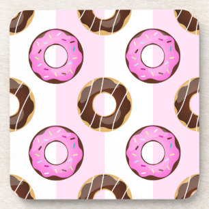 Delicious Doughnuts Pink Stripes Plastic Coasters