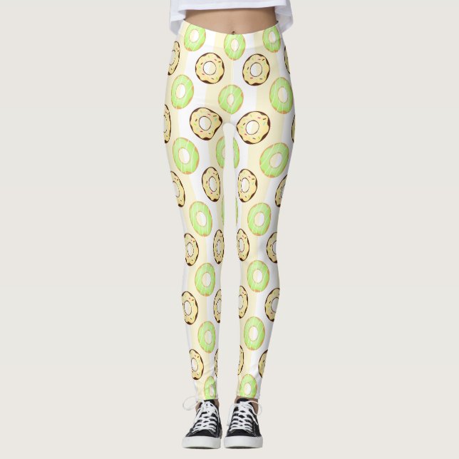 Delicious Doughnuts Yellow Stripes Pattern Leggings (Front)