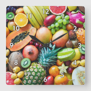 Delicious Fruit Assortment Square Wall Clock