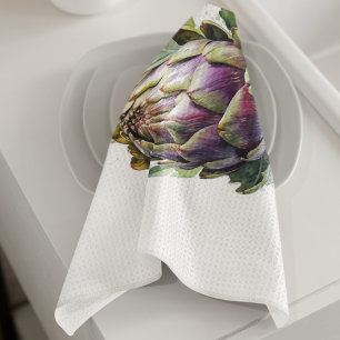 Delicious green and purple artichoke water colour tea towel
