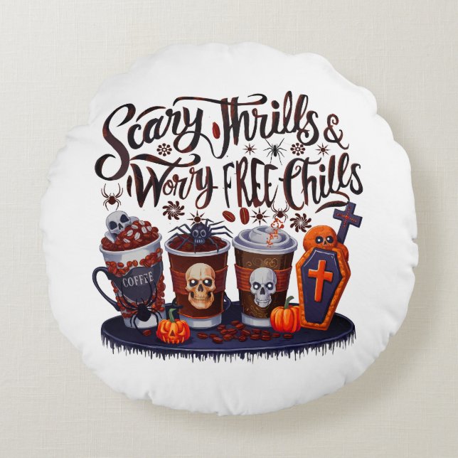Delicious Halloween Coffee for Spooky Sips! Round Cushion (Front)