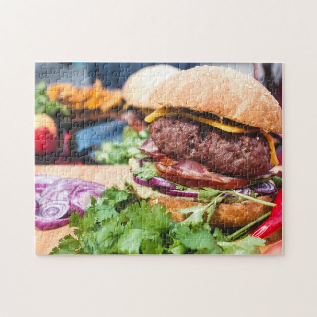 Delicious Hamburger With All The Fixins Jigsaw Puzzle (Horizontal)