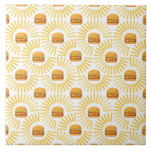 Delicious hamburger with fries ceramic tile