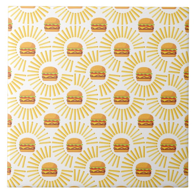 Delicious hamburger with fries ceramic tile (Front)