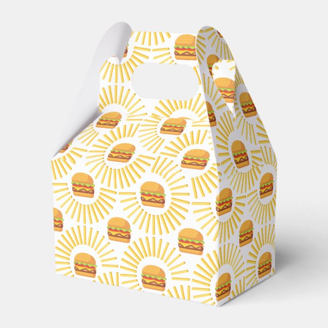 Delicious hamburger with fries favour box (Front Side)