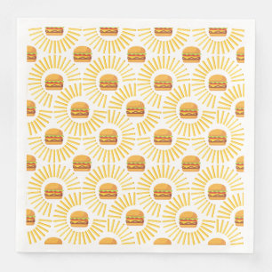 Delicious hamburger with fries napkin