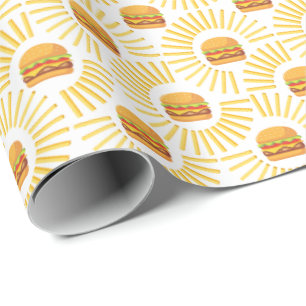 Delicious hamburger with fries wrapping paper