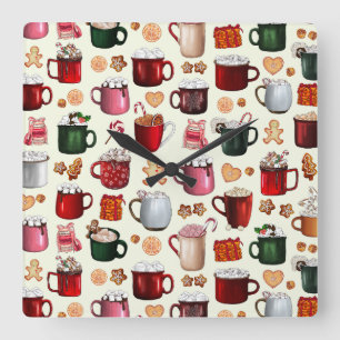 Delicious Hot Cocoa Winter Christmas Drinks and Tr Square Wall Clock