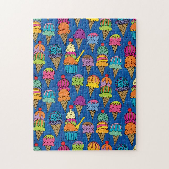 Delicious Ice Cream Cones Food Orange Blue Green Jigsaw Puzzle (Vertical)