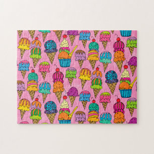 Delicious Ice Cream Cones Food Pink Blue Green Jigsaw Puzzle