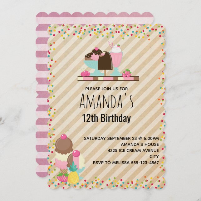 Delicious Ice Cream & Float Sweet Dessert Birthday Invitation (Front/Back)