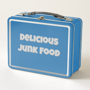 Delicious Junk Food Retro Blue Old School  Metal Lunch Box