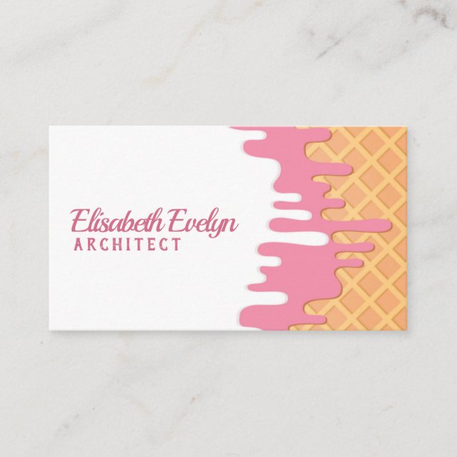 Delicious Melted Strawberry Ice Cream On Summer Business Card (Front)