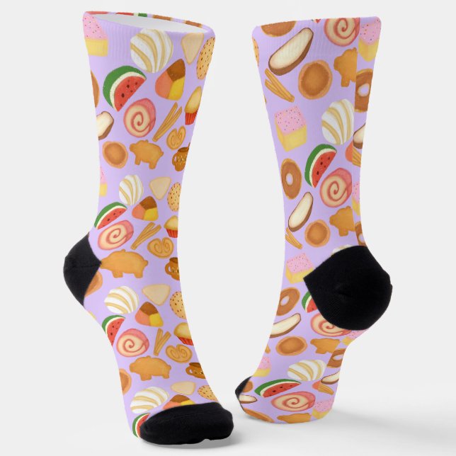 Delicious Mexican Pan Dulce Sweet Bread Socks (Angled)