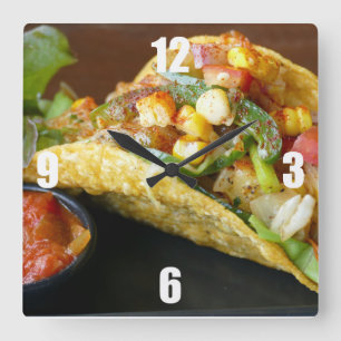 delicious Mexican Tacos photograph Square Wall Clock