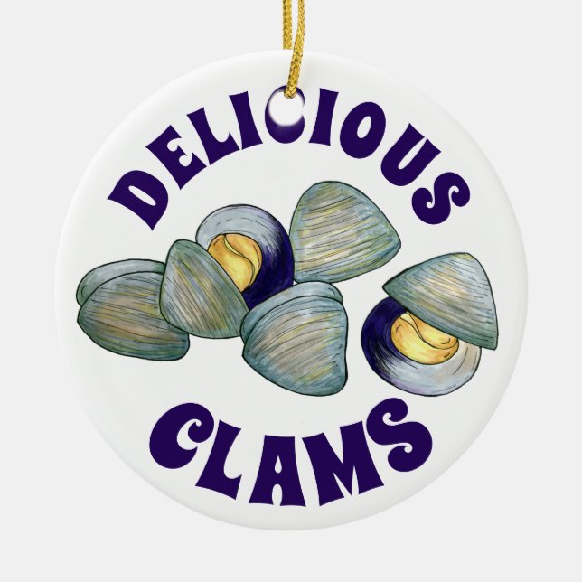 Delicious New England RI Steamed Clams Clambake Ceramic Ornament (Front)