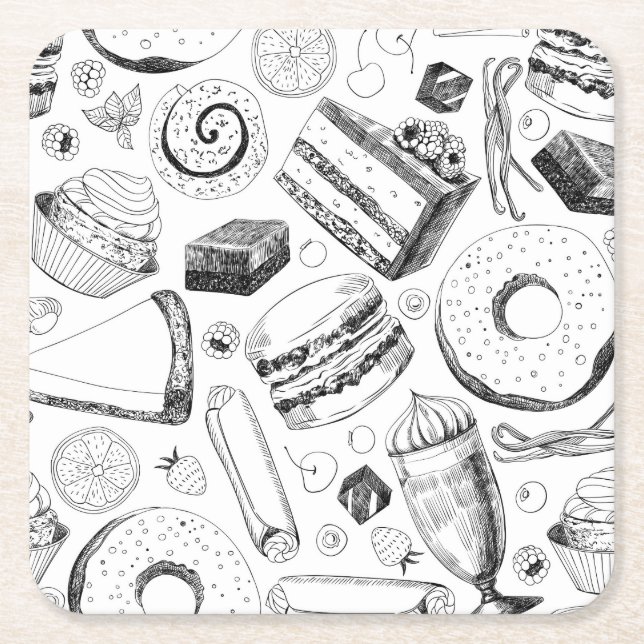 Delicious pattern square paper coaster (Front)