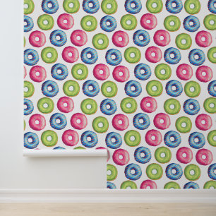Delicious Pink Blue Green Doughnut Food Pattern Wallpaper