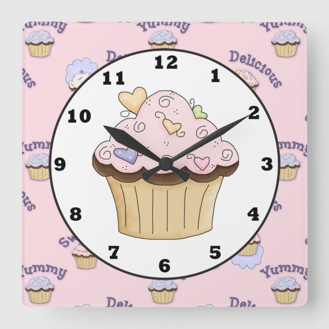 Delicious pink cupacke bakery kitchen wall clock (Front)