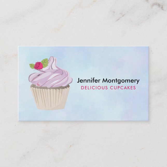 Delicious Pink Cupcake Berry on Top Business Card (Front)