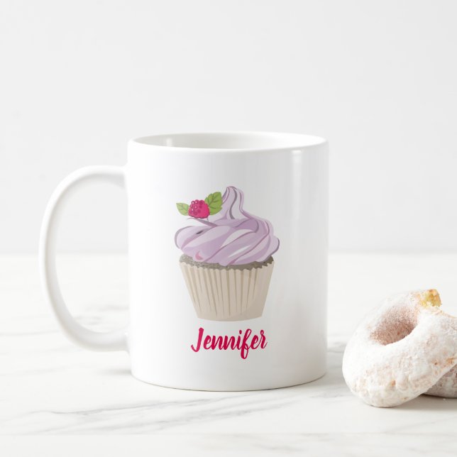 Delicious Pink Cupcake Berry on Top Custom Coffee Mug (With Donut)