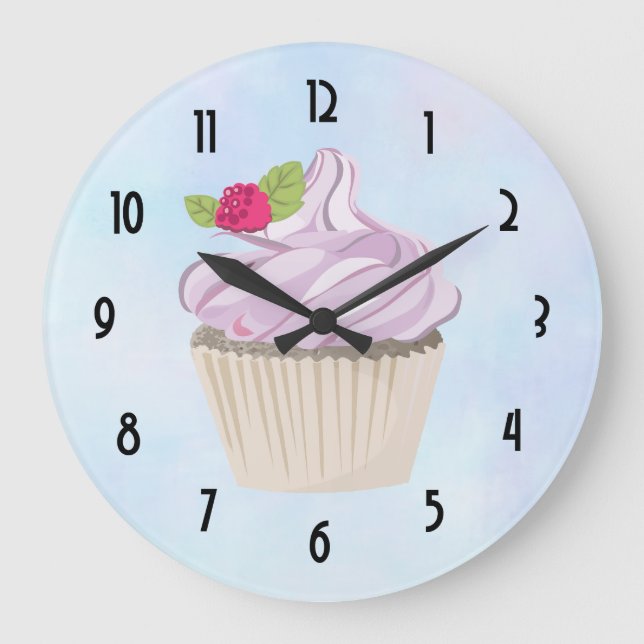 Delicious Pink Cupcake Berry on Top Large Clock (Front)