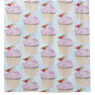 Delicious Pink Cupcake Berry on Top Shower Curtain