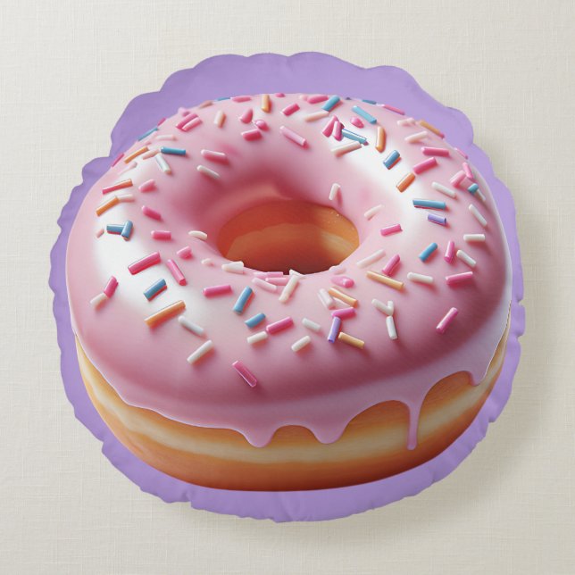 Delicious Pink Doughnut with Sprinkles Stickers Round Cushion (Front)