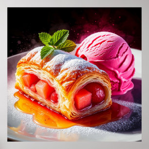 Delicious Puff Pastry Dessert with Raspberry Poster