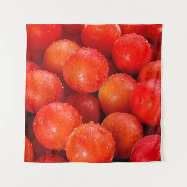 Delicious red cherry-plumbackground, bowl, cherry, tapestry (Front)